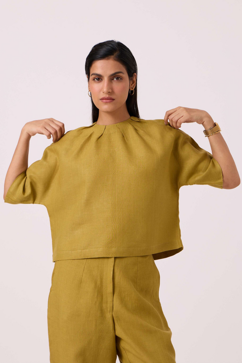 Bourne Olive Linen Top by The Summer House in olive color for women Worldwide