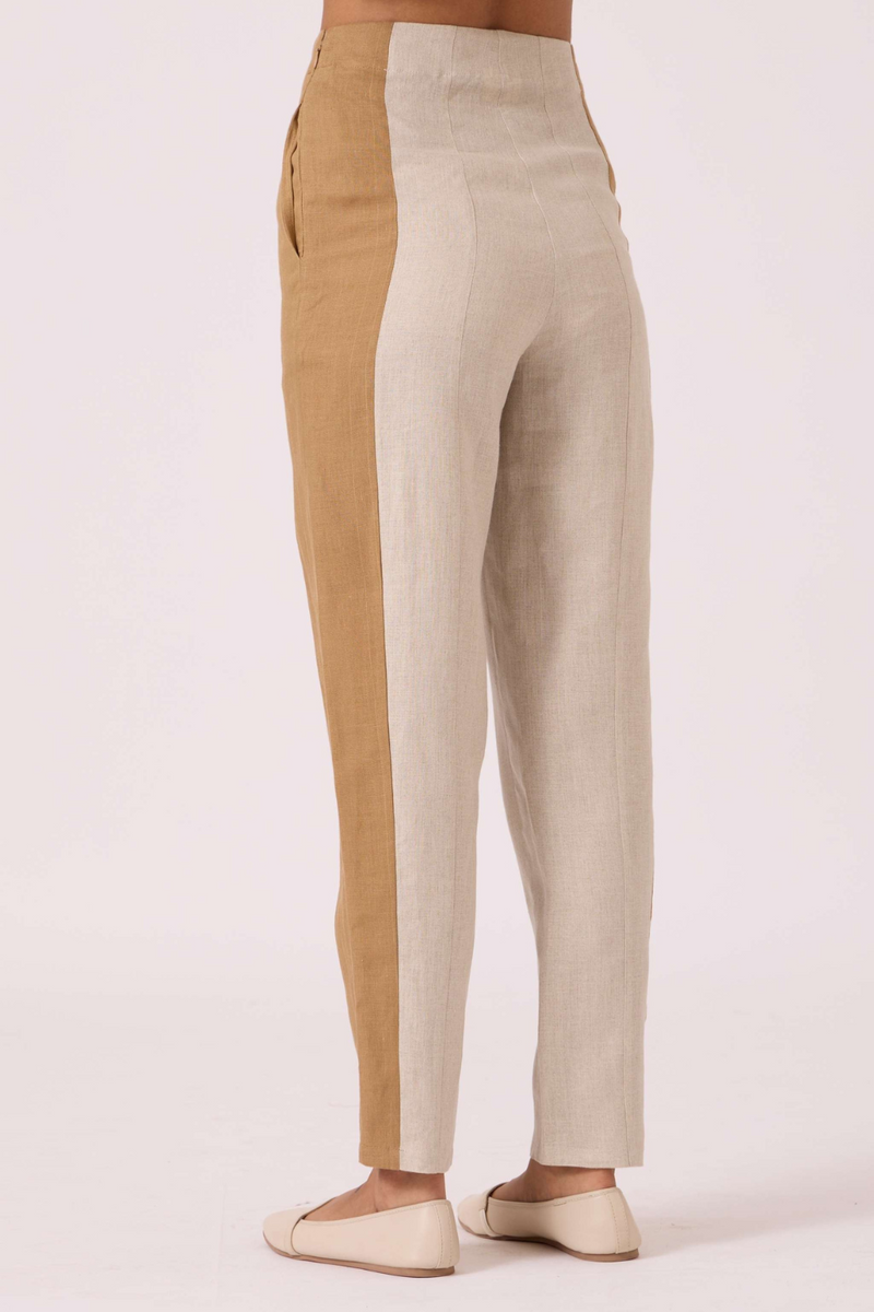 Tamara Linen Panelled Pants by The Summer House in blue color for women Worldwide