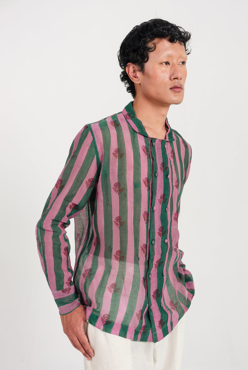 Twirl Shirt mul chanderi shirt by Jodi Men in green, pink for men Worldwide