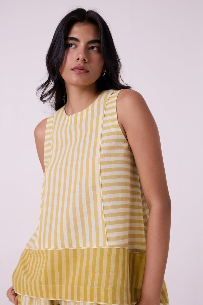 Asahi Yellow Striped Handwoven Tent top handwoven cotton top/shirt by The Summer House in yellow for women Worldwide