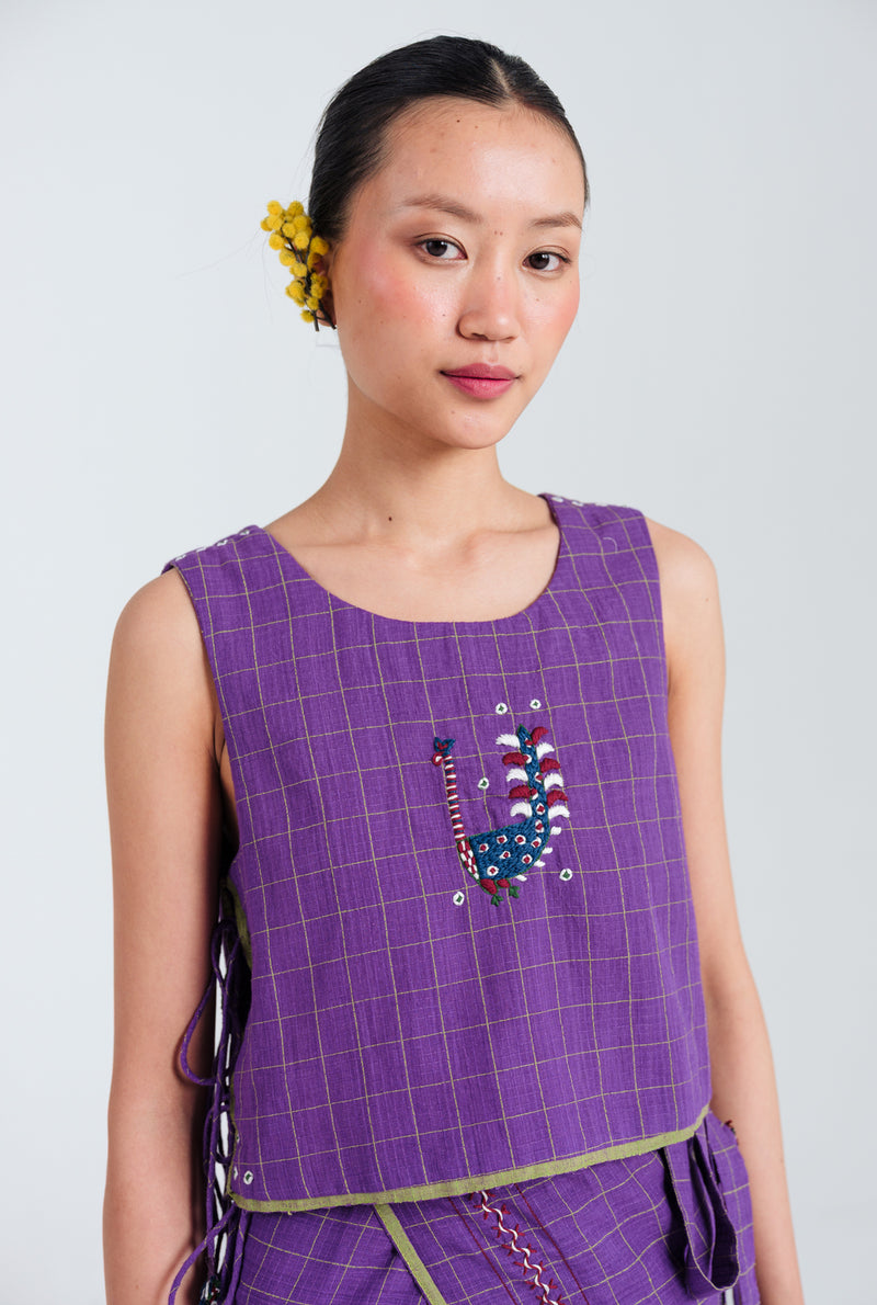 Drift Handloom Overlay handwoven cotton jacket/overlay by JodiLife in purple for women Worldwide