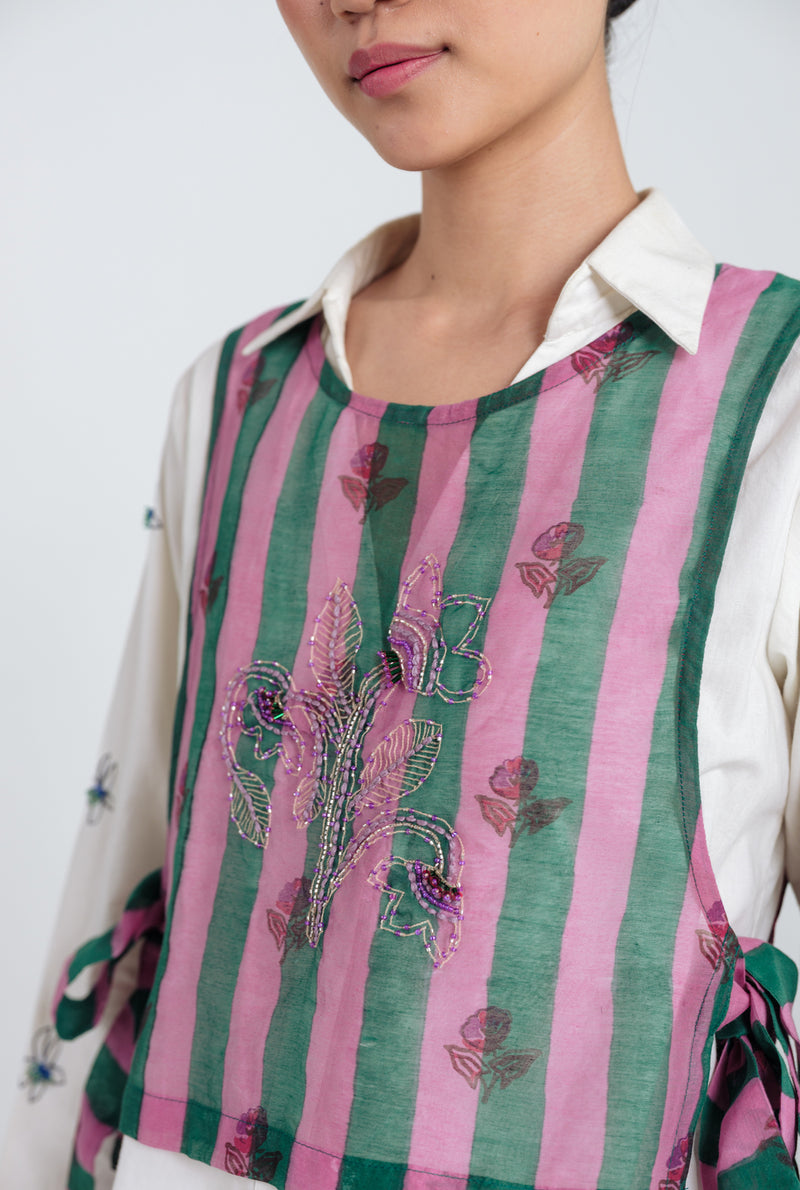 Twirl Overlay mul chanderi jacket/overlay by JodiLife in pink, green for women Worldwide