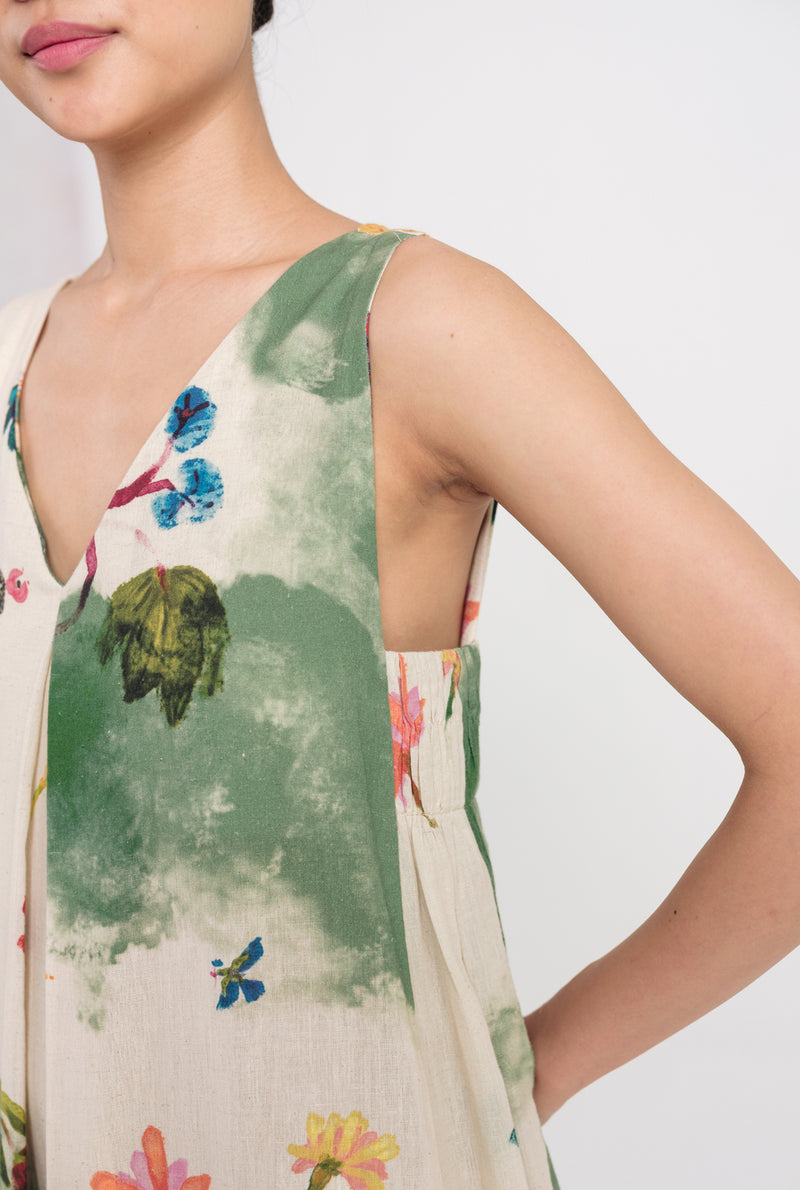 Sway Day Dress cotton flex dress by JodiLife in offwhite, green for women Worldwide