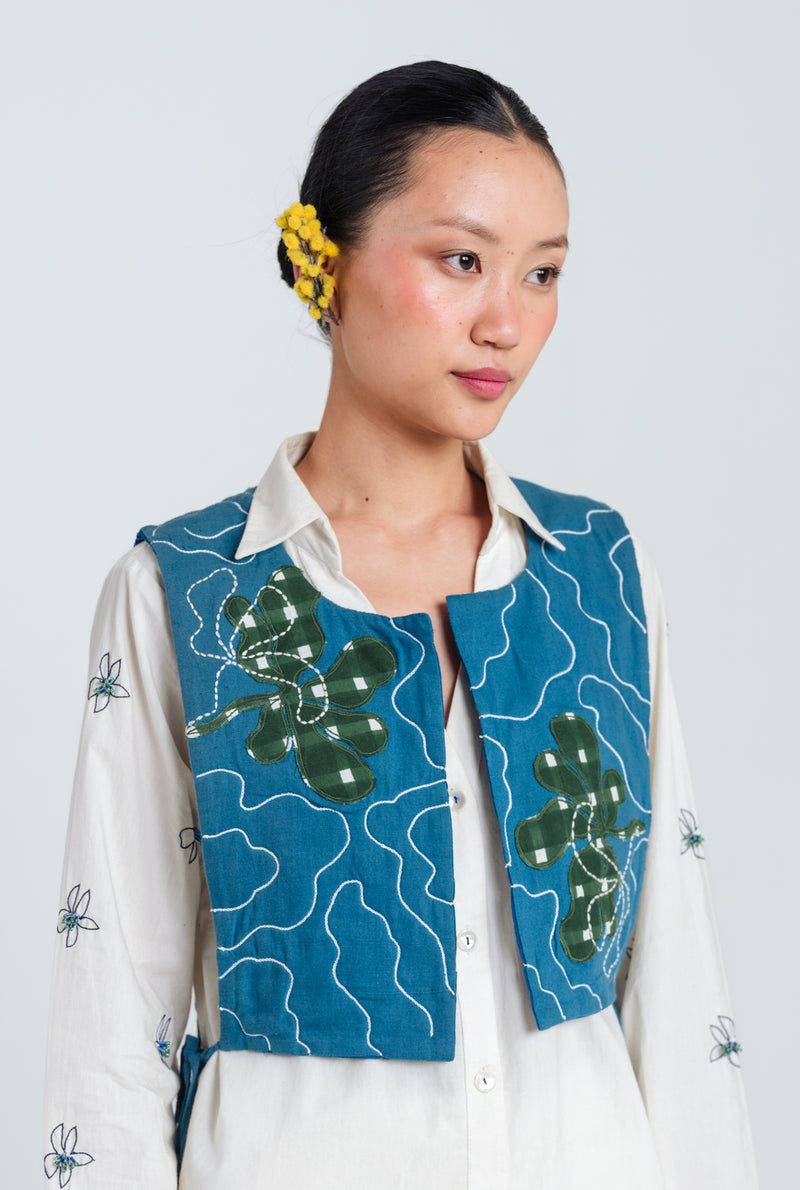 Ether Handloom Quilted Overlay kala cotton jacket/overlay by JodiLife in blue for women Worldwide