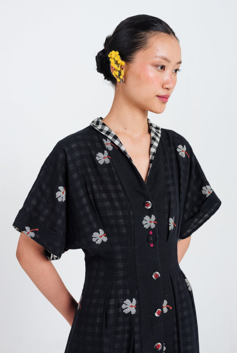 Leap Jamdani Midi Dress jamdani dress by JodiLife in black for women Worldwide