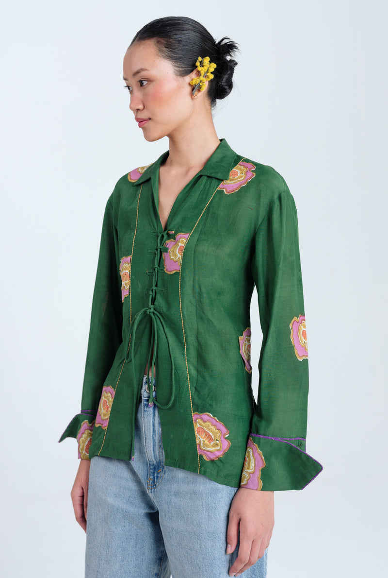 Flow Blouse muslin silk top/shirt by JodiLife in green for women Worldwide