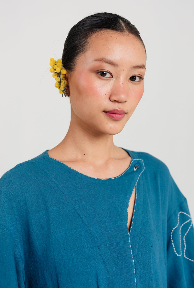 Ether Handloom Day Dress kala cotton dress by JodiLife in blue for women Worldwide