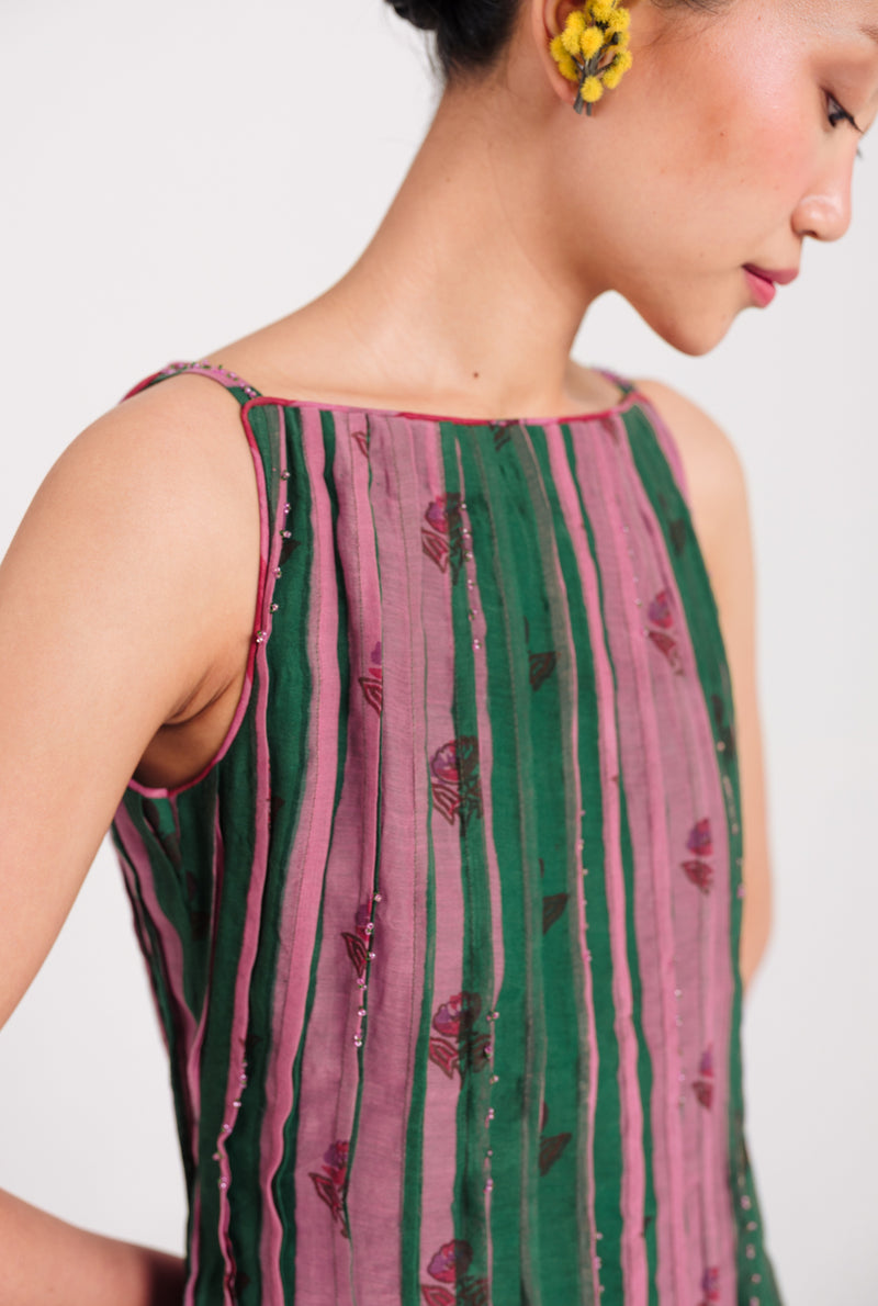 Twirl Pleated Dress mul chanderi dress by JodiLife in pink, green for women Worldwide