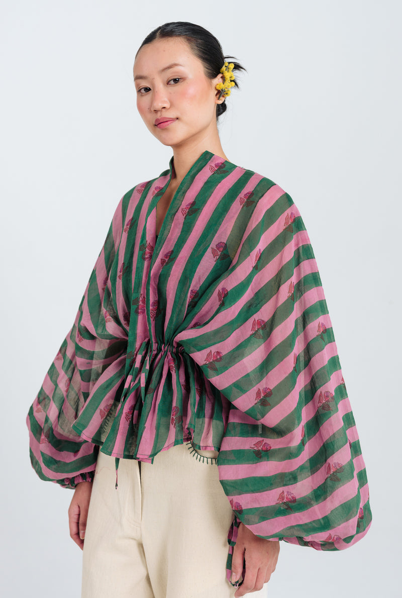 Twirl Overlay Jacket mul chanderi jacket/overlay by JodiLife in pink, green for women Worldwide