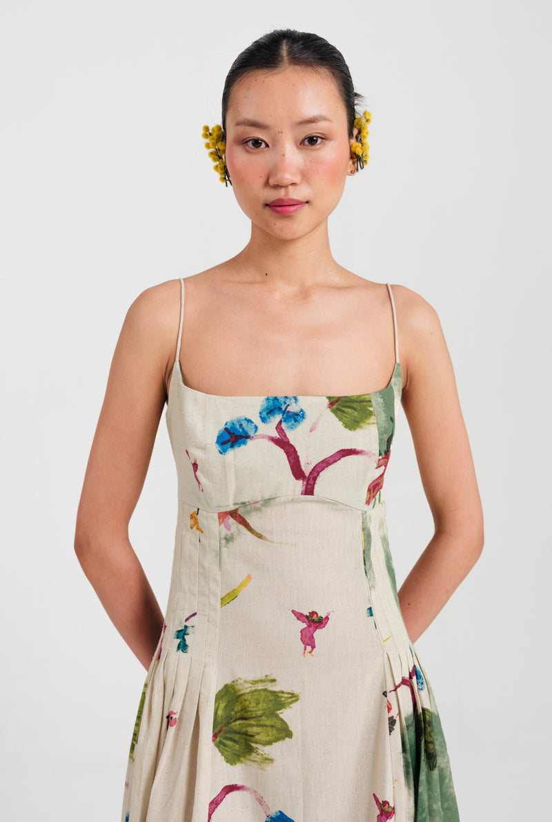 Sway Pleated Dress cotton flex dress by JodiLife in offwhite, green for women Worldwide