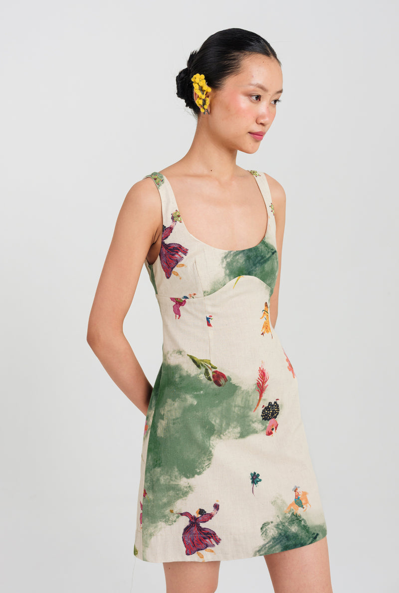 Sway Short Dress cotton flex dress by JodiLife in offwhite, green for women Worldwide