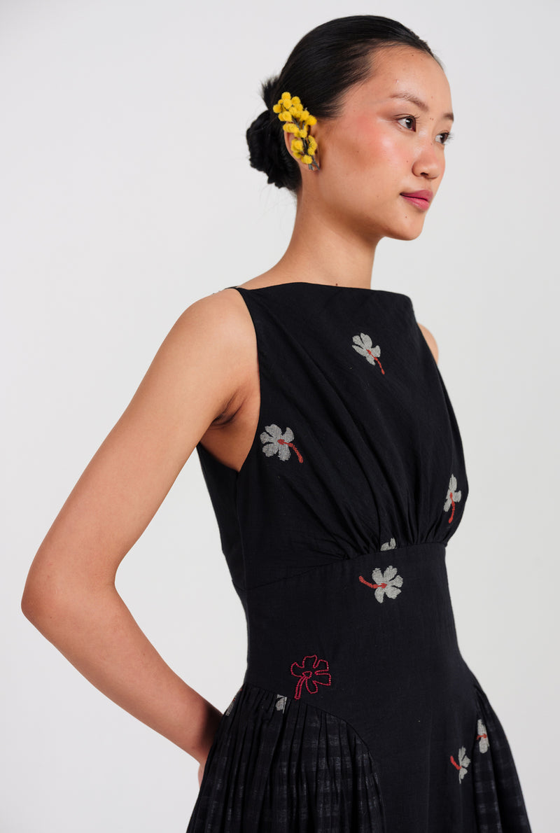 Leap Jamdani Panel Dress jamdani dress by JodiLife in black for women Worldwide