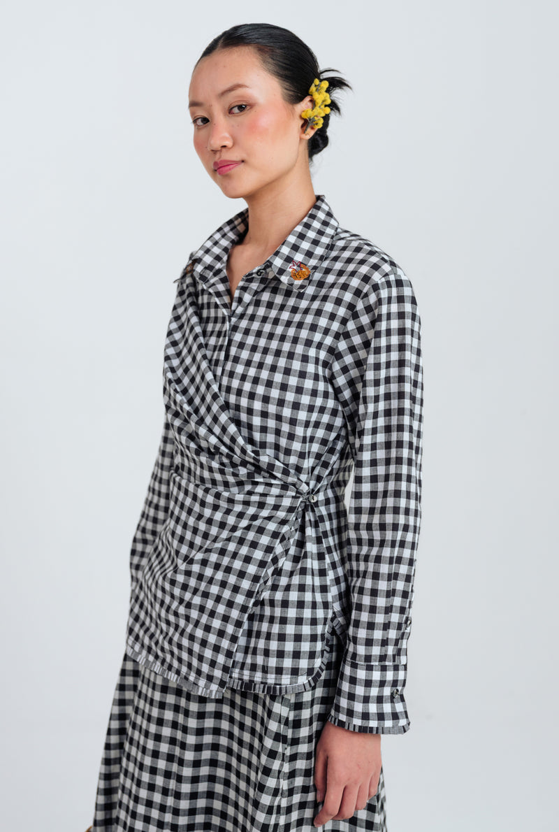 Groove Handloom Wrap Shirt handwoven cotton top/shirt by JodiLife in black, white for women Worldwide