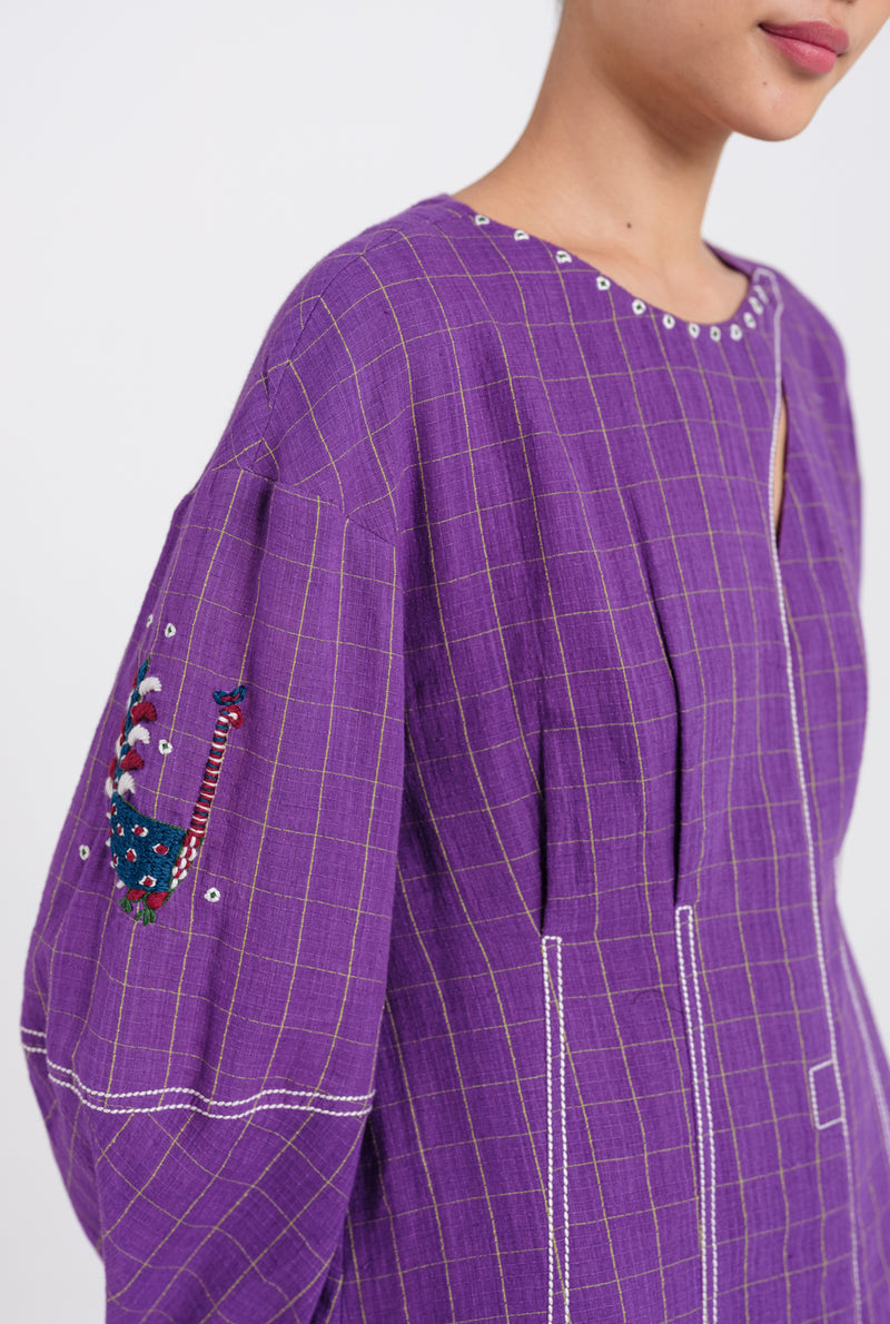 Drift Handloom Day Dress handwoven cotton dress by JodiLife in purple for women Worldwide