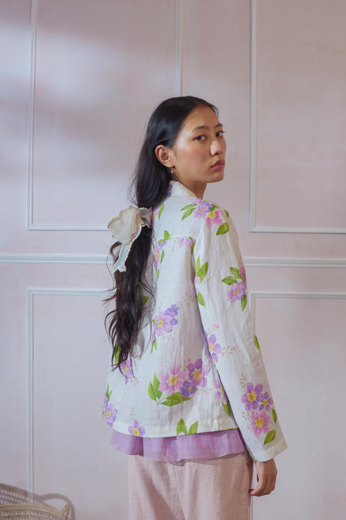 Jarul Linen Jacket by Nadiya Paar in white color for women Worldwide