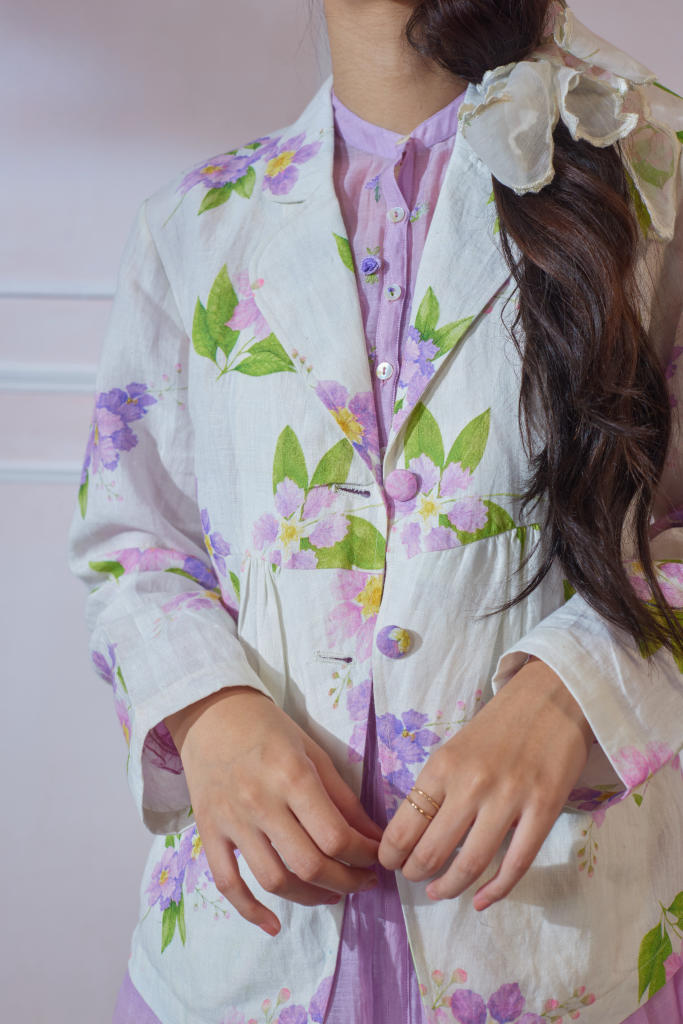 Jarul Linen Jacket by Nadiya Paar in white color for women Worldwide
