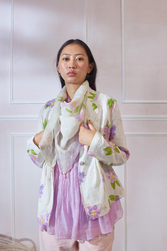 Jarul Linen Jacket by Nadiya Paar in white color for women Worldwide