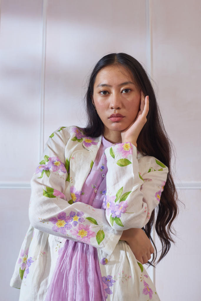 Jarul Linen Jacket by Nadiya Paar in white color for women Worldwide