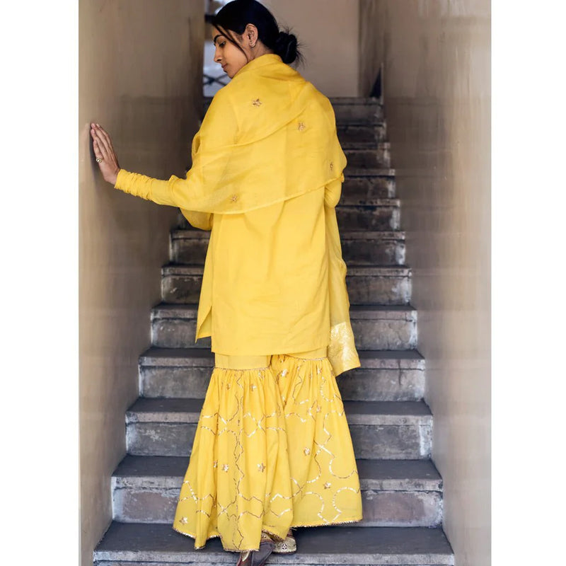 AMEERA (Sharara-Yellow) (set of 3) Kurta Sets by TOKREE for women Worldwide