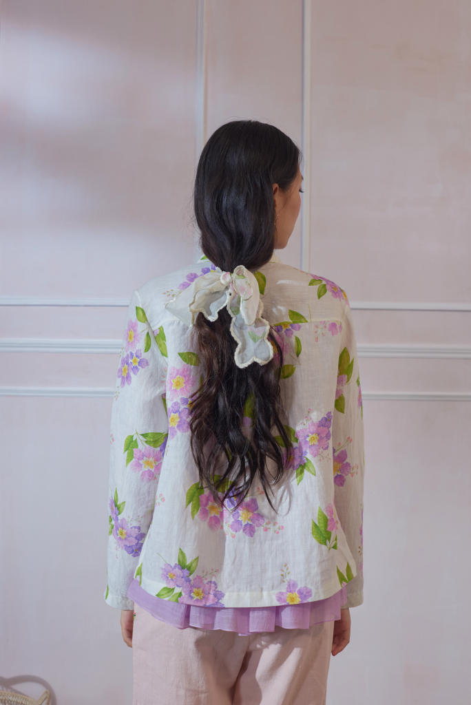 Jarul Linen Jacket by Nadiya Paar in white color for women Worldwide