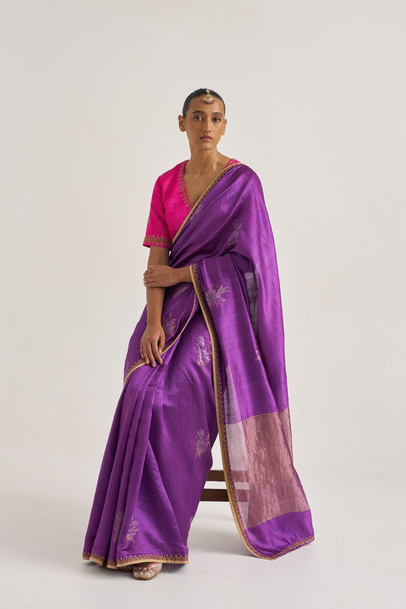 Kumud Sari silk by Suparna Som in purple color for women Worldwide