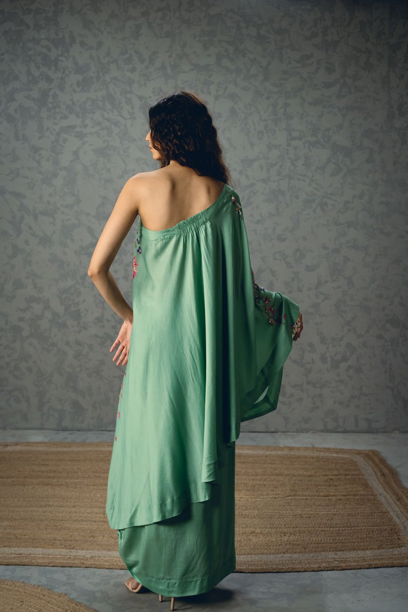 NATSU CO-ORD SET- BLUE silk by Paulmi & Harsh in blue color for women Worldwide