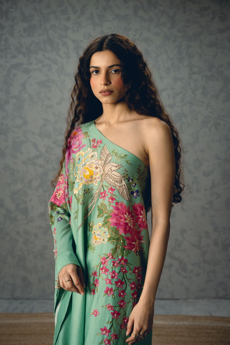 NATSU CO-ORD SET- BLUE silk by Paulmi & Harsh in blue color for women Worldwide