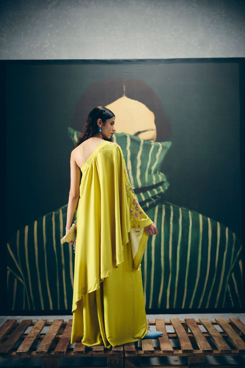 NATSU CO-ORD SET- YELLOW silk by Paulmi & Harsh in yellow color for women Worldwide