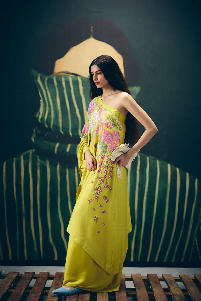 NATSU CO-ORD SET- YELLOW silk by Paulmi & Harsh in yellow color for women Worldwide