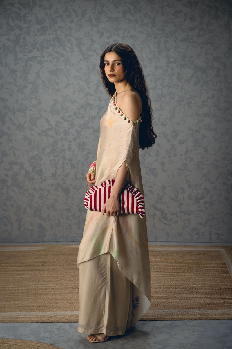 NATSU CO-ORD SET- IVORY satin by Paulmi & Harsh in ivory color for women Worldwide