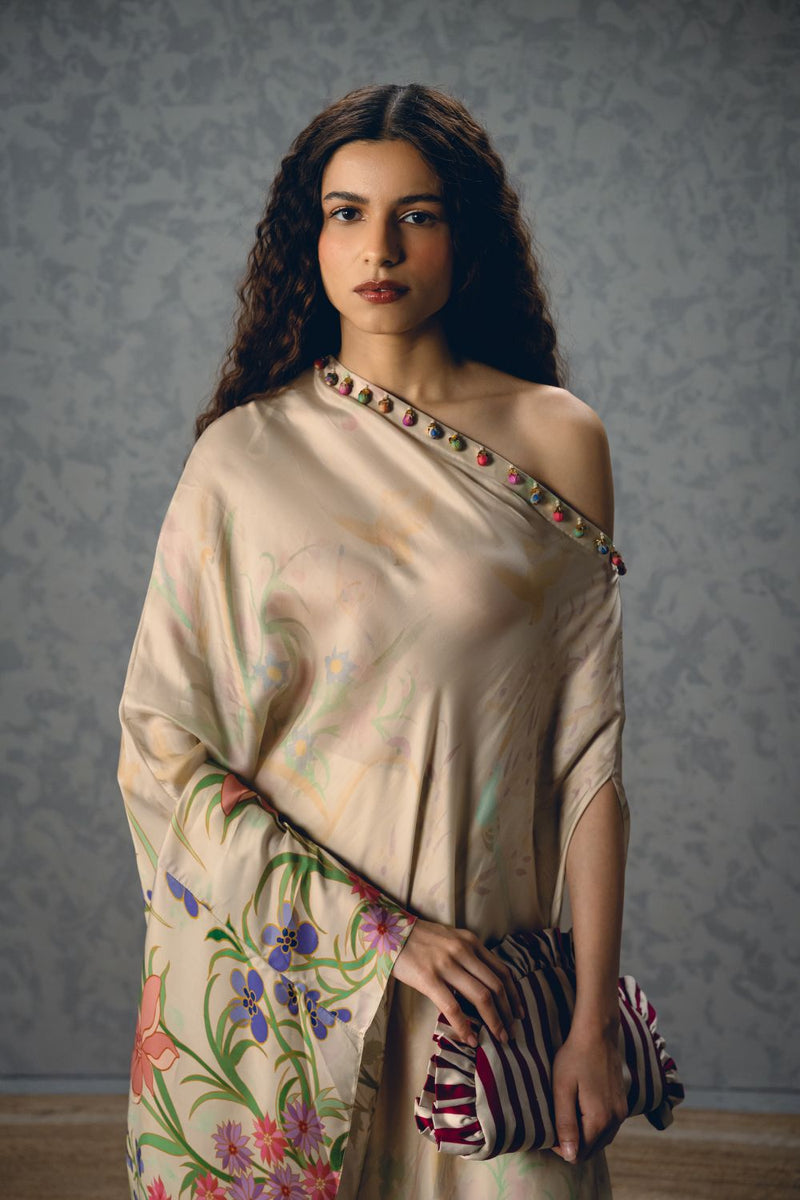 NATSU CO-ORD SET- IVORY satin by Paulmi & Harsh in ivory color for women Worldwide