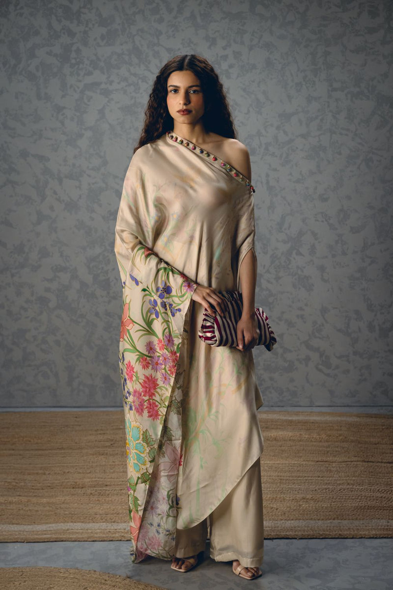 NATSU CO-ORD SET- IVORY satin by Paulmi & Harsh in ivory color for women Worldwide
