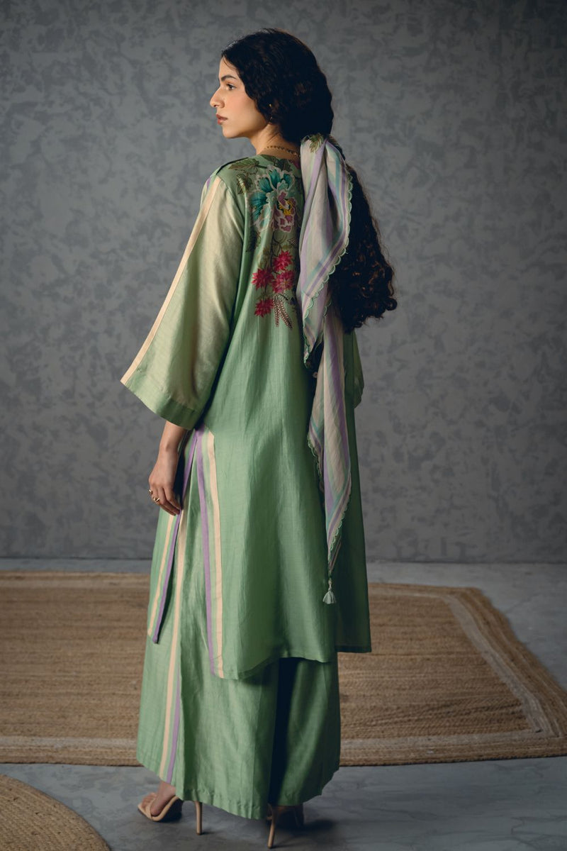 SHIRO KURTA SET- BLUE silk by Paulmi & Harsh in blue color for women Worldwide