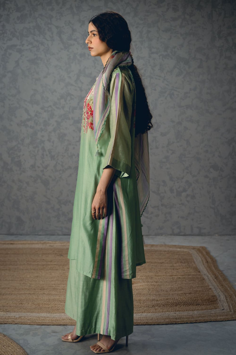 SHIRO KURTA SET- BLUE silk by Paulmi & Harsh in blue color for women Worldwide