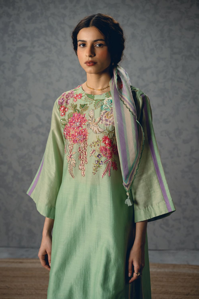 SHIRO KURTA SET- BLUE silk by Paulmi & Harsh in blue color for women Worldwide