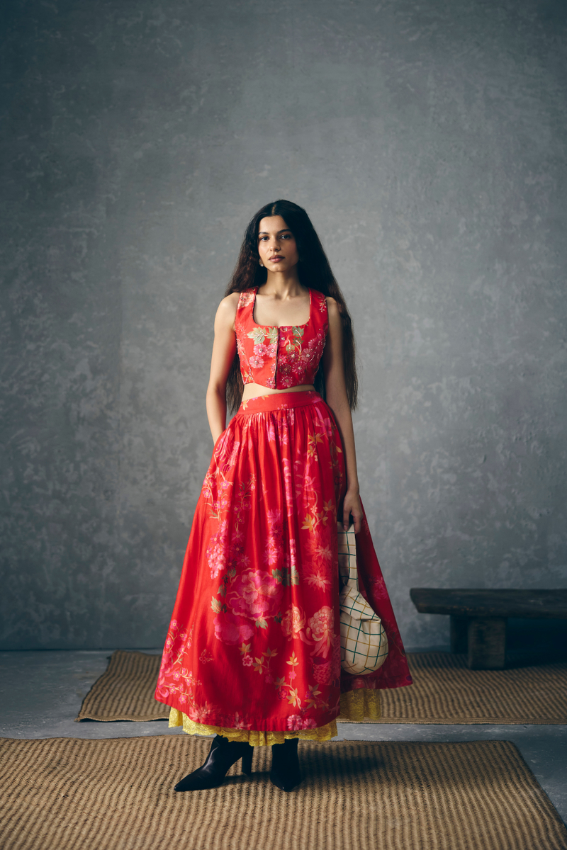 EMBER SET silk by Paulmi & Harsh in red color for women Worldwide