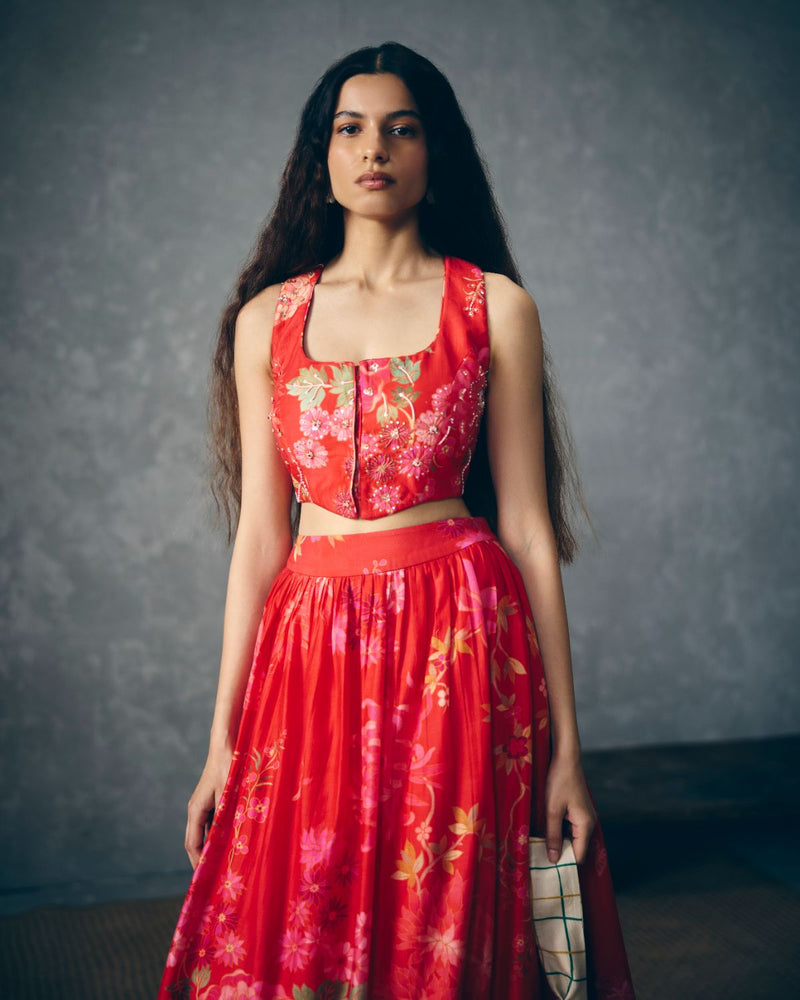 EMBER SET silk by Paulmi & Harsh in red color for women Worldwide