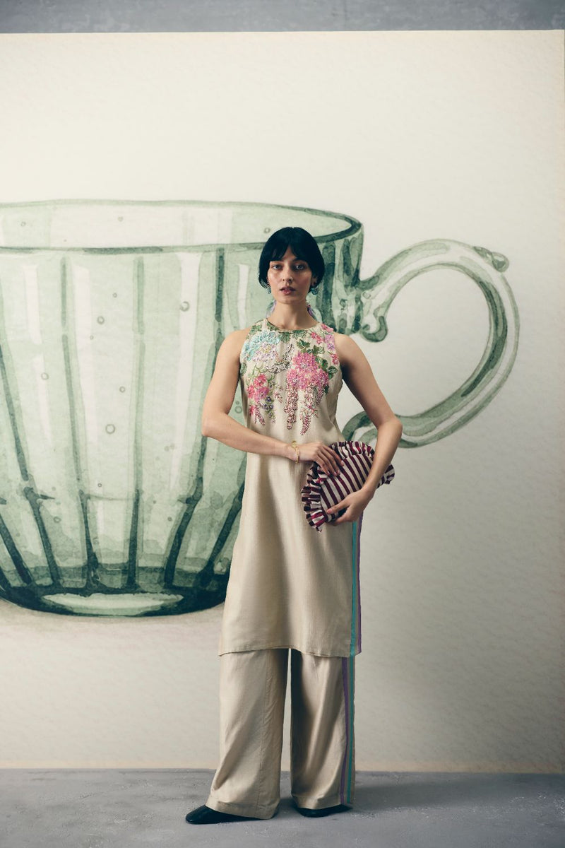 SHIRO KURTA SET silk by Paulmi & Harsh in ivory color for women Worldwide