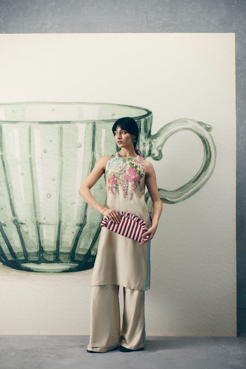 SHIRO KURTA SET silk by Paulmi & Harsh in ivory color for women Worldwide