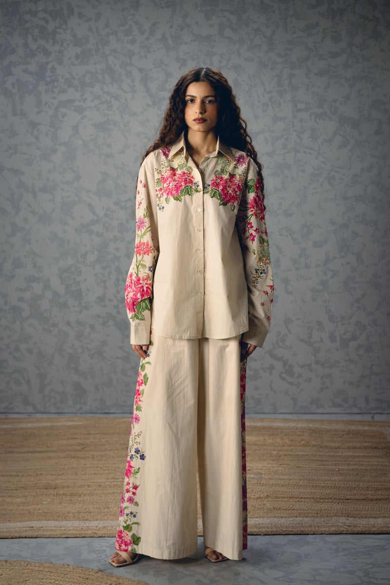 AIRI CO-ORD SET- IVORY poplin by Paulmi & Harsh in ivory color for women Worldwide