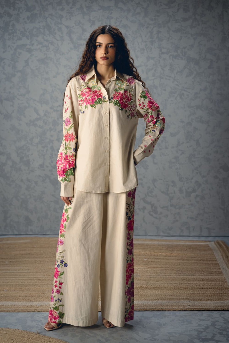AIRI CO-ORD SET- IVORY poplin by Paulmi & Harsh in ivory color for women Worldwide