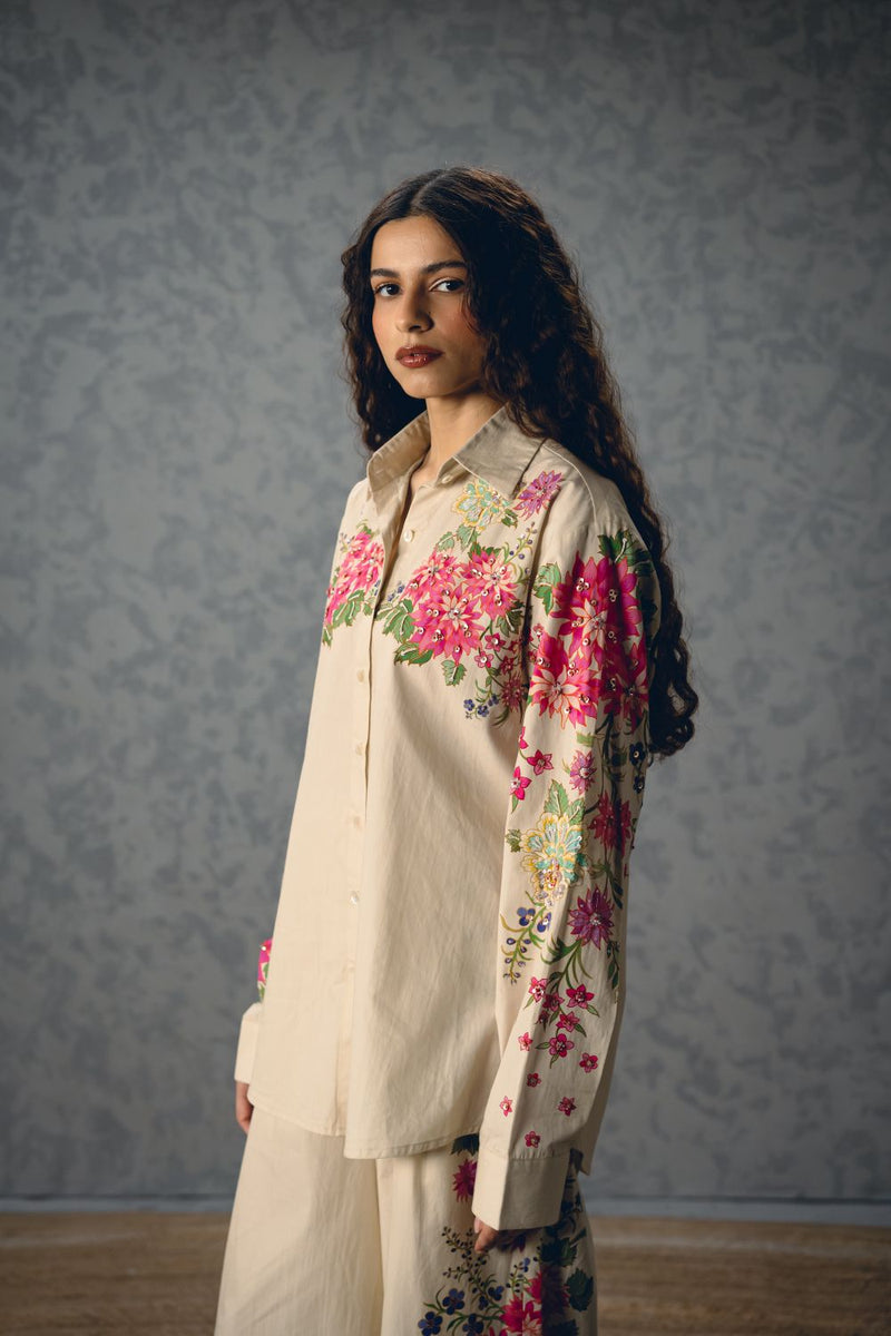 AIRI CO-ORD SET- IVORY poplin by Paulmi & Harsh in ivory color for women Worldwide