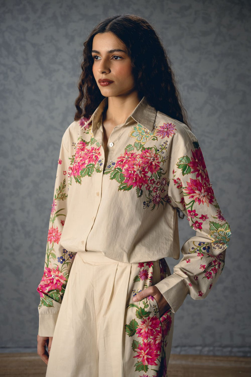 AIRI CO-ORD SET- IVORY poplin by Paulmi & Harsh in ivory color for women Worldwide