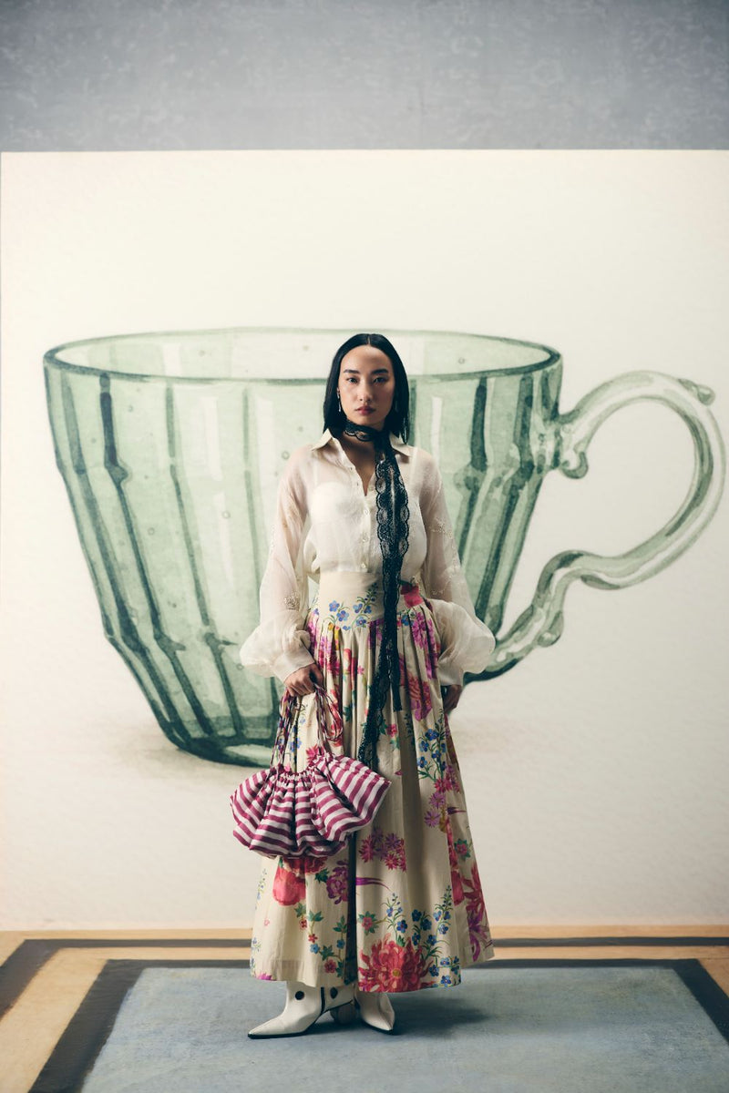 ALORA SKIRT SET poplin by Paulmi & Harsh in white color for women Worldwide