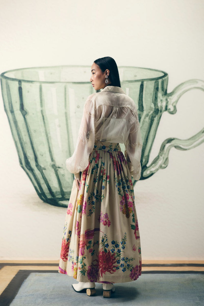 ALORA SKIRT SET poplin by Paulmi & Harsh in white color for women Worldwide