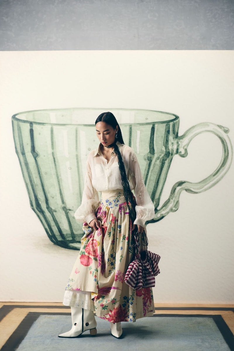 ALORA SKIRT SET poplin by Paulmi & Harsh in white color for women Worldwide