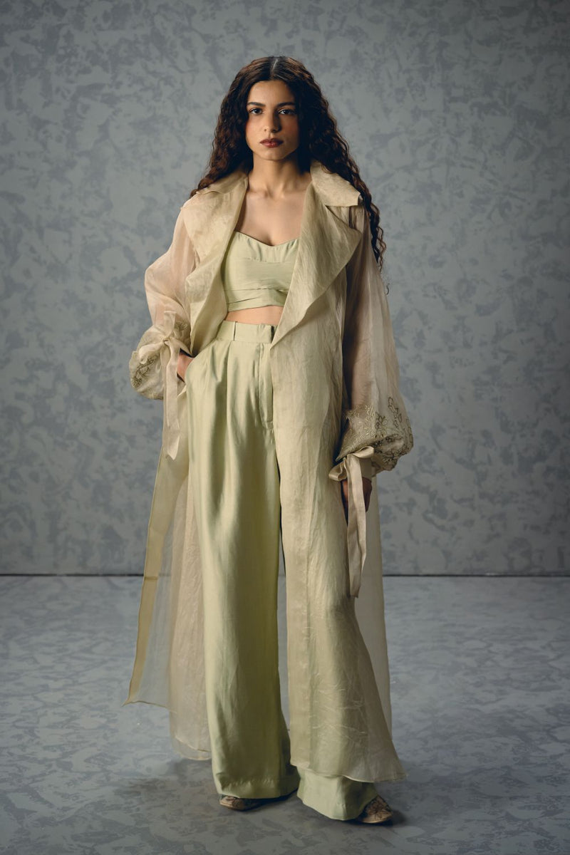 LILI JACKET SET organza by Paulmi & Harsh in green color for women Worldwide