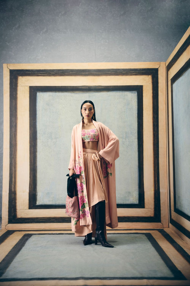 BARA JACKET SET silk by Paulmi & Harsh in pink color for women Worldwide