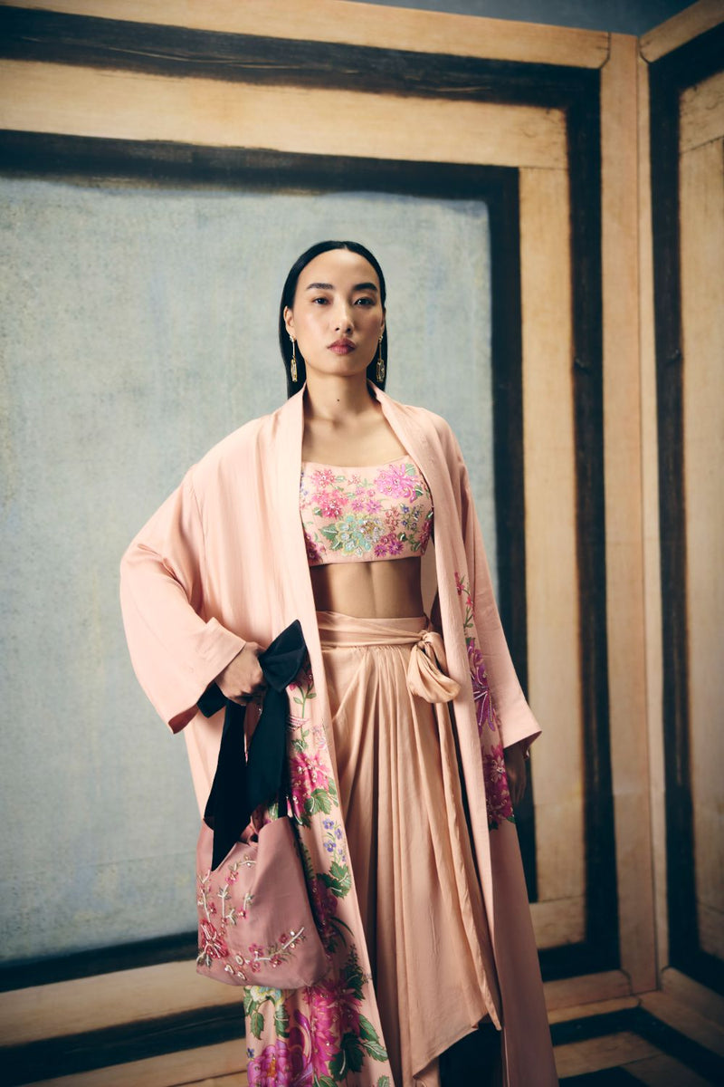 BARA JACKET SET silk by Paulmi & Harsh in pink color for women Worldwide