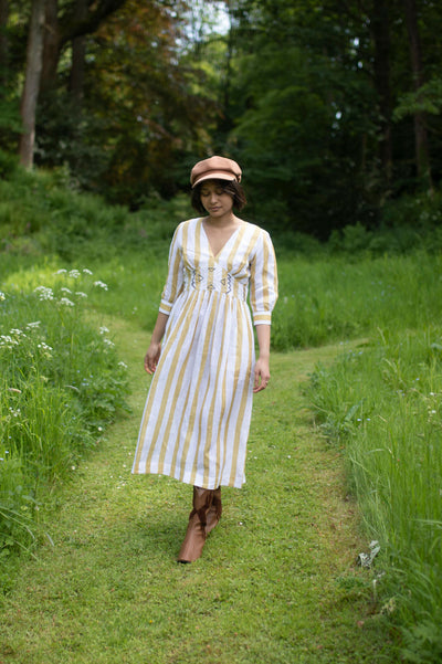 Tribal Dress - Embroidered-Yellow Stripes